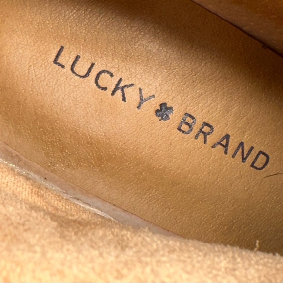 Lucky Brand Adalan Tan Leather Heeled Boots 9 Pointy Toe Zips - Picture 6 of 7